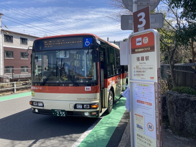 箱根登山バスと強羅駅バス停