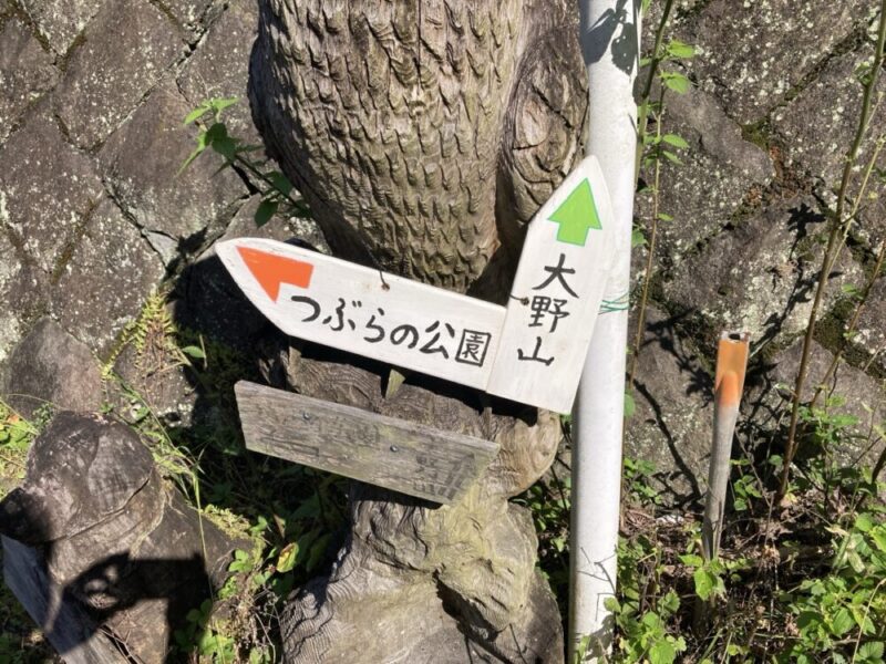 つぶらの公園と大野山を示す道標