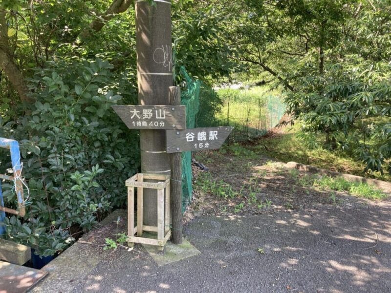 大野山への道しるべと谷峨駅への道しるべ