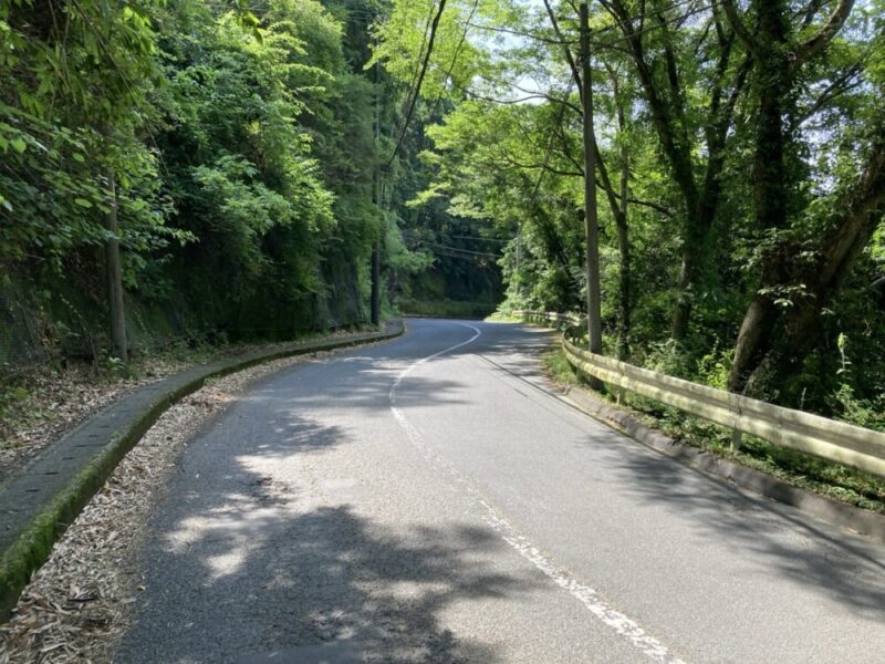 山道カーブの風景車が走る道路