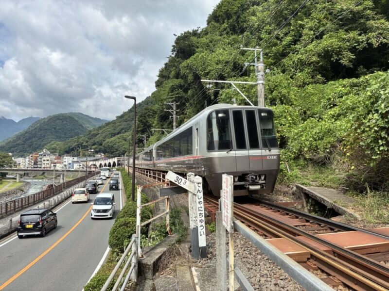 道路と並走する小田急ロマンスカーEXEα